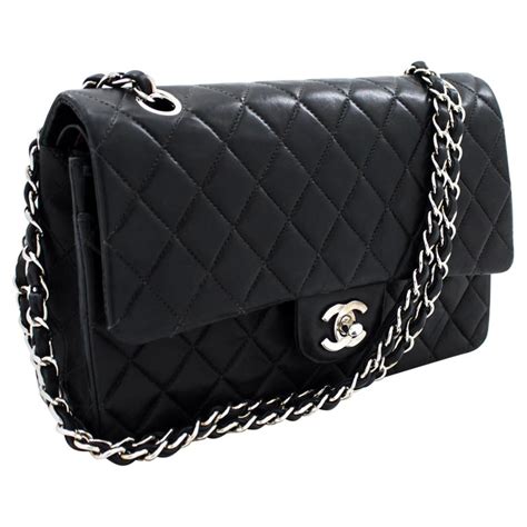 black chanel bag with silver chain|chanel black bags classic quilted.